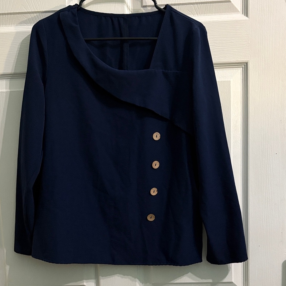 Navy Blue Women's Top with Button Detail
